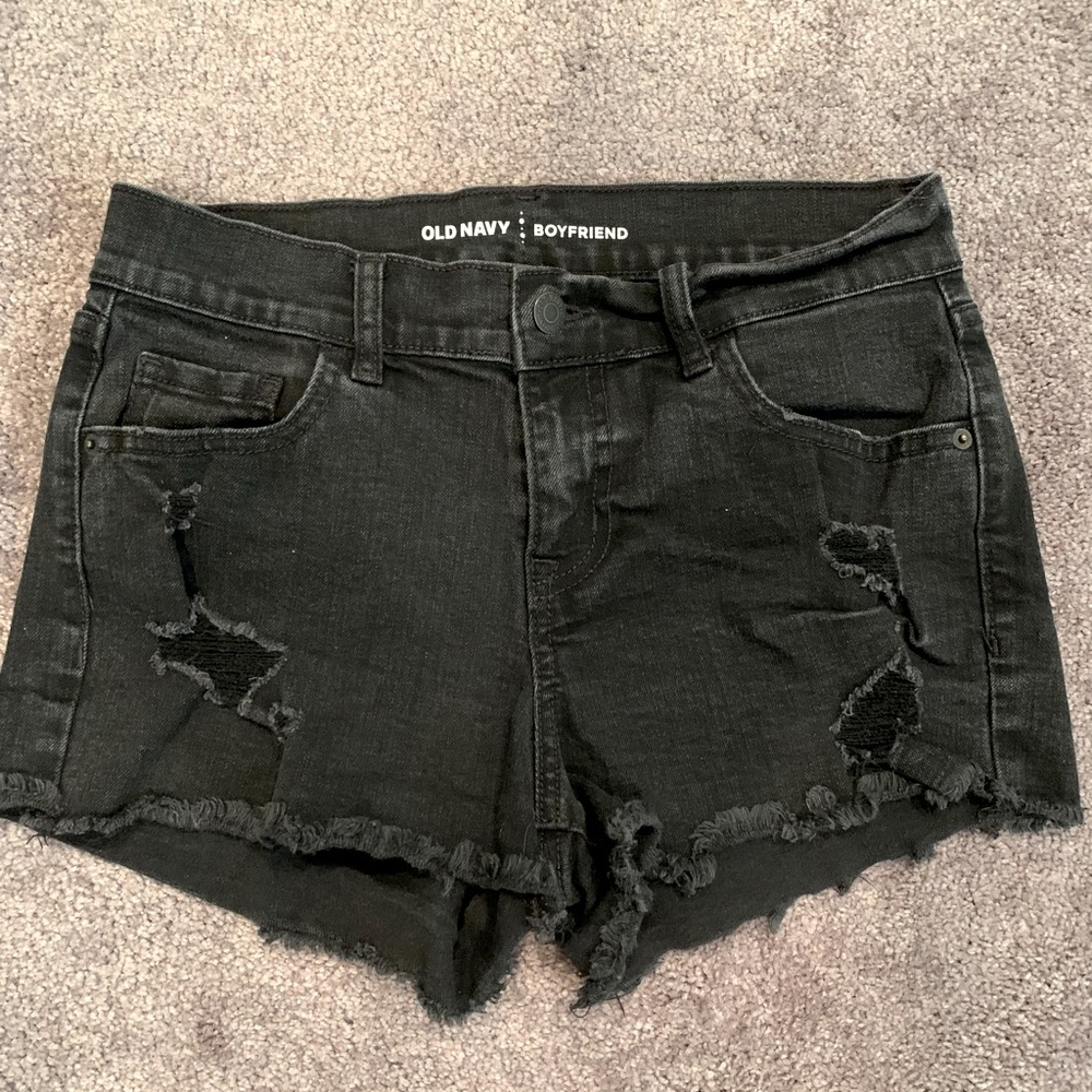 Old Navy Black Boyfriend Distressed Denim Shorts